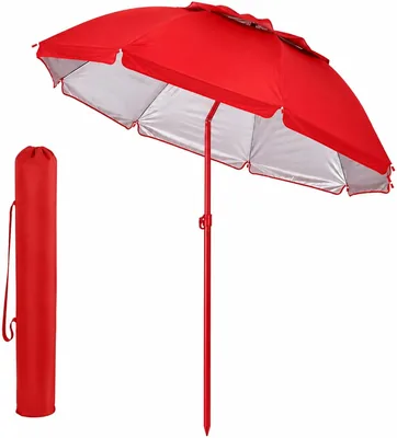 Parascia da Spiaggia WENZO 200 cm Antivento con Borsa, Polo in Acciaio 28/32 mm, 8 Costole in Fibra di Carbonio, Protezione UV Indoor Argento