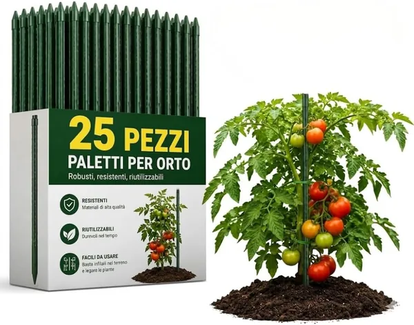 25 PEZZI Supporto in Acciaio Plastificato per Orto Sostegni per Pomodori Bastoncini di Supporto per Piante Rampicanti Pali per Orto e Giardino (210 cm - 16 mm)