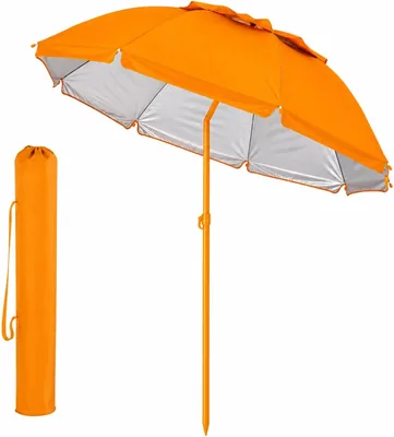 WENZO Parascia da Spiaggia 200 cm Anti-Vento con Borsa, Polo in Acciaio 28/32 mm, 8 Costole in Fibra di Carbonio, Protezione UV Silver Indoor, per Beach