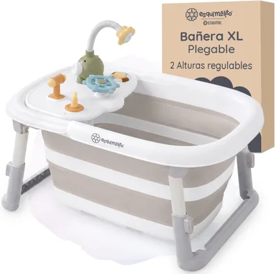 Bañera Plegable ESQUIMAL XL para Bebé con Juegos y Regadera | 2 Alturas, Portátil 0-4 Años