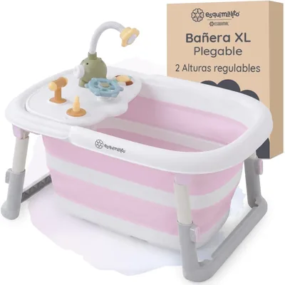 Bañera XL Plegable ESQUIMAL para Bebé con Módulo de Juegos y Regadera | Tina de Baño Portátil 0-4 Años, 2 Alturas Regulables