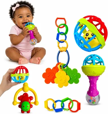 Kit Chocalho para Bebê 8 Peças Sensorial Educativo com Mordedor Colorido Livre de BPA | Brinquedo Infantil para Desenvolvimento
