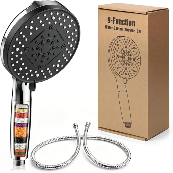 Euqvunn 9-Mode Filter Shower Head and Hose Set with 15-Stage Cartridge, High Pressure Shower Head wi