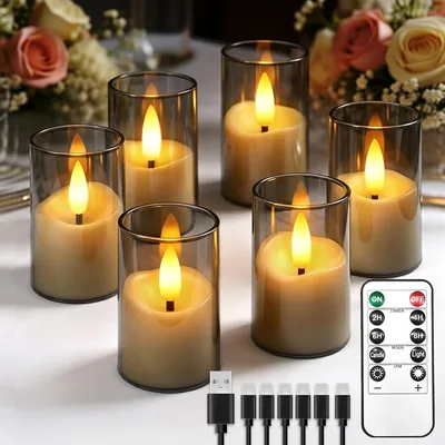 6 Mini bougies LED rechargeables avec télécommande et minuteur | 4 x 6,5 cm Bougies à flamme scintillante