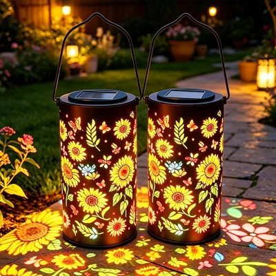 Lámparas solares al aire libre, 2 piezas de lámparas solares metálicas para jardín, Lámparas solares de girasoles, Lámparas solares para exteriores, para