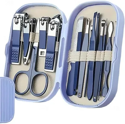 Juego de cortaúñas de acero inoxidable 14 en 1, kit profesional de aseo de uñas para manicura y pedicura, herramientas portátiles