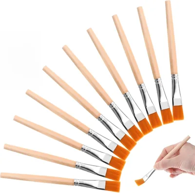 10 Pcs Flat Paint Brushes - Wood Brush Set for DIY & Art - Watercolor, Acrylic, Oil Painting