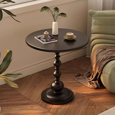 Beauty Round Side Table - Small Space Drink Table - Vintage Matte Coffee End Nightstand