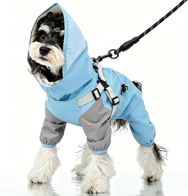 OWSDAQE Impermeable para Perros con Arnés Incorporado, Chaqueta de Lluvia Impermeable y Cortavientos de Cuerpo Completo, Capucha Reflegante, Tamaño Mediano, Negro