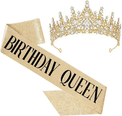 Homarket Birthday Tiara & Sash Set - Gold Crystal Rhinestone Crown, Best Deal
