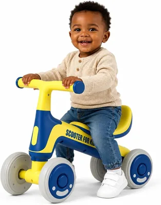 Topika Toddler Balance Bike with Backrest, 4-Wheel Ride On Toy for Kids | Baby First Bike with Suppo