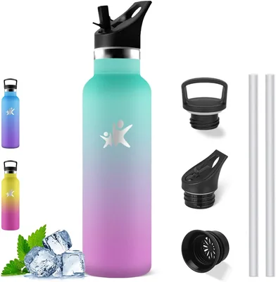 Bouteille d'eau isolée Mujigaga, 500 ml Bouteille pour enfants, sans fuites, sans BPA, avec paille, froide et chaude, métal