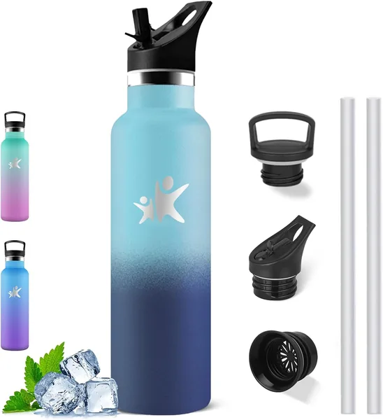 Botella de Acero Inoxidable, Botella Térmica de 1 Litro, Libre de BPA, Botellas con Paja, A Prueba de Fugas, Cantimplora de Acero Inoxidable, Vacu
