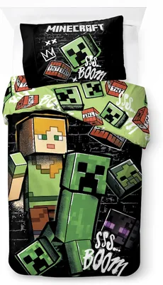Minecraft sängkläder för barn | 140 x 200 cm med 50 x 70 cm örn, 100% bomull, vändbart