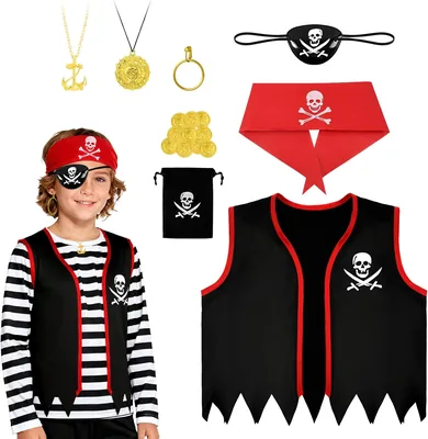 AOOWU Piratkostym för barn, 8 delar Pirataksesoriér, Bandana, Ögstrap, Neckafick, Pirat Cosplay Set Best Price