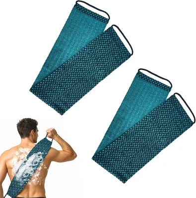 Ensemble de 2 serviettes de douche exfoliantes, serviette japonaise double face avec poignées, réseau de douche pour le dos, acné et peaux sensibles - Meilleur Prix