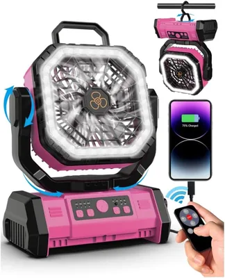 Spopal 20000mAh Ventilador Portátil, Control Remoto, 4 Velocidades, Rosa | Luz LED, Gancho y Modo de Suspensión, Temporizador - 18% Descuento