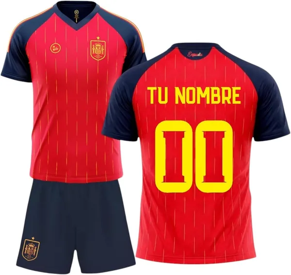 Kit Personalizado de Fútbol Stock Español Mundo 2026-2028 para Niños - Primera Camiseta y Pantalones con Nombre y Espalda, Rojo, S