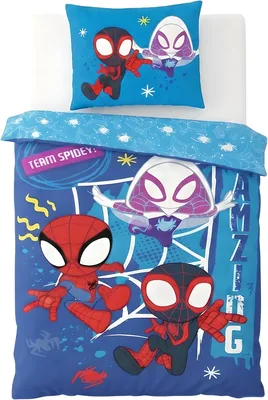 BrandMac Marvel Spidey Junior Sängkläder | Duvetdek 100x135 cm + Kymna 40x60 cm, 100% Cotton, Hafif Och Luftig Reversi