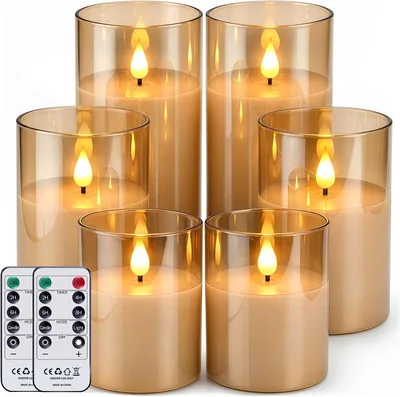 Bougies LED Broyal de 6 pièces, Bougie LED en Verre Doré | Cire Vraie, avec Télécommande, Candele Batterie Idéales pour Noël