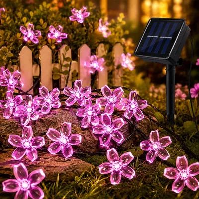 Kaleora Solar Kirschblüten-Feenlicht, 5 m 20 LED Blumen-Feenlicht, wetterfest, 8 Funktionen, Pink