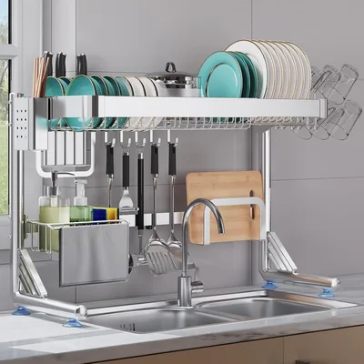Over Sink Dish Drying Rack, 61-94cm Adjustable Draining Stainless Steel | Rust-Proof Build, Space-Saving Design, Heavy Duty S