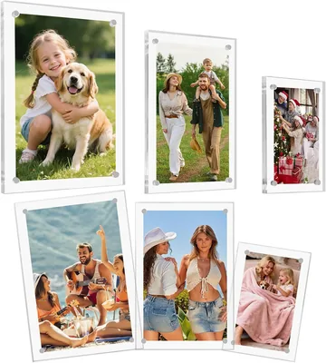 12 stk/6 par Acryl Magnetram, Transparent Magnetfoto Ram, Framless Foto Ram, Dubbelhänlig Foto Ram för Familj