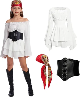 Pirate Costume Set for Girls - 3Pcs Dress & Accessories