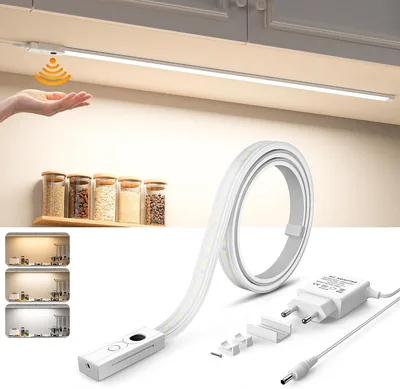 Lure Lumière de cuisine LED 90 cm sous le comptoir | Détection de geste 3 températures réglables Dimmable Auto-adhésive Alimentation