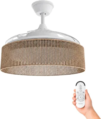 Mellerware - Ventilador de Techo Brizy Bright con Luz y Lámpara de Rattan | 3 Asas de 106 cm | 40 W | 6 Velocidades Ultra Silencioso