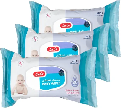 LuLu Baby Wipes 80pcs x 3 Pack - 11% Off