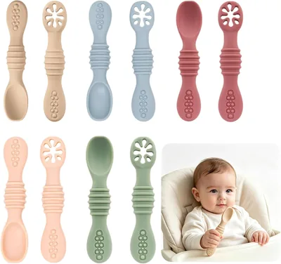 Juego de 10 Cucharas Masticables de Silicona Arcoíris con Protuberancias para Dentición - 25% Off