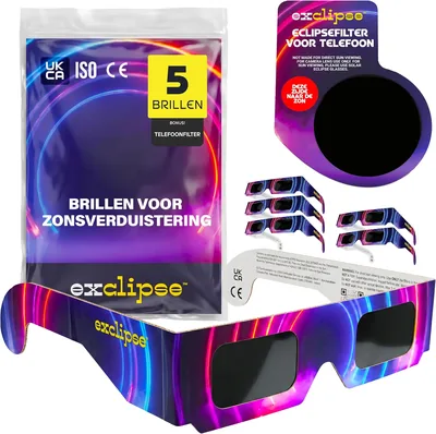 Zonne-eclips glazen met smartphone filter - ISO 12312-2 en CE & UKCA gecertificeerd, AAS 2026 volledige set voor waarnemen