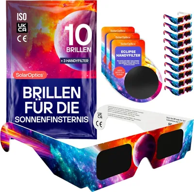 Solar Optics Sonnenfinsternisbrille - 10er-Pack mit Handy-Filter, ISO & CE zertifiziert