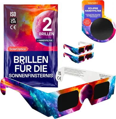 Solar Optics Sonnenfinsternisbrille mit Smartphone-Filter - ISO 12312-2 & CE zertifiziert, sichere Sonnenbeobachtung + Smartphone