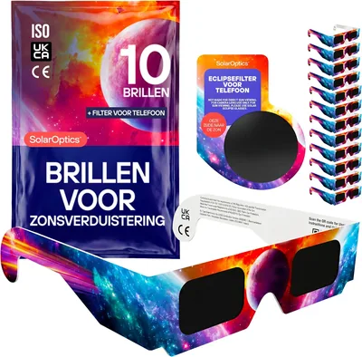 Zonsverduisteringsbrillen met smartphonefilter - ISO 12312-2 & CE/UKCA gecertificeerd, AAS 2026, complete set voor observatie
