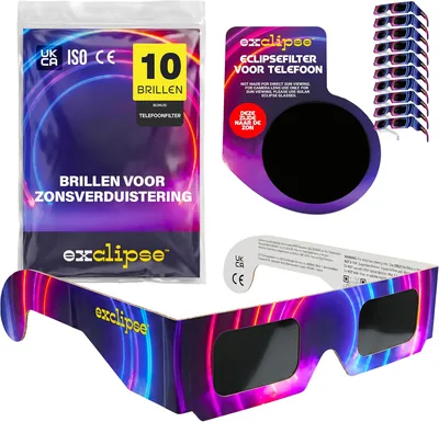 Zonnewerfglas met smartphonefilter - ISO 12312-2 en CE & UKCA gecertificeerd, AAS 2026 compleet set voor waarnemen en fotograferen