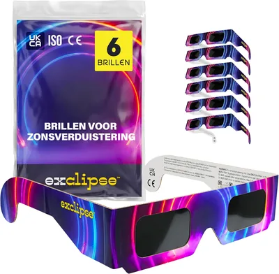 Zonneclips glazen - ISO 12312-2 en CE/UKCA gecertificeerd, veilig oogbescherming, zonobservatie, AAS 2026, multipack (Beste Deal)
