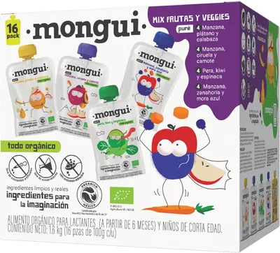 Snack orgánico para peques | Pack 16 pouches Mix Vegetales 4 Recetas - Kiwi, Espinaca, Butternut, Ciruela, Camote, Zanahoria