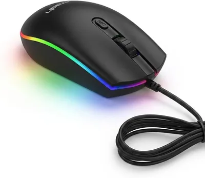 ماوس ألعاب سلكي مضاء بـ RGB، تصميم إرغونومي، USB، 800-1200-1600 DPI، مواد ABS - أفضل سعر