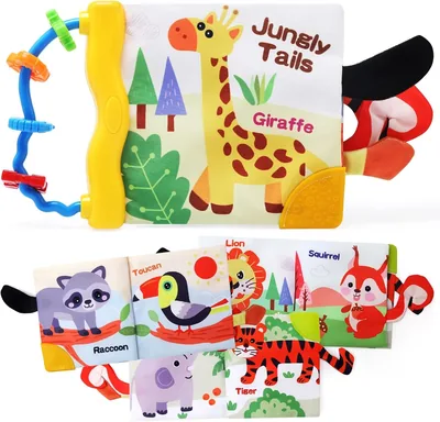 Sensory Soft Baby Book - High Contrast Crinkle Cloth with 3D Animal Tails - Best Deal