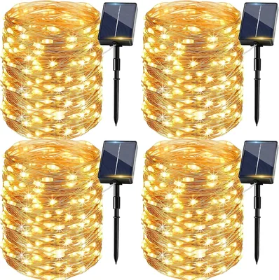 Luces de cadena solar al aire libre 4 Pack, 15 m 150 LED cálido blanco, luces LED solares a prueba de agua IP65 8 modos, Outdoo Best Deal