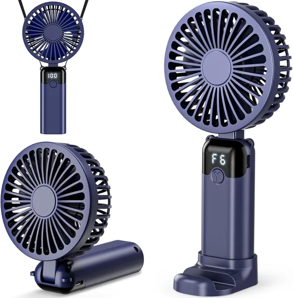 Handheld Fan Mini mit 4000 mAh Akku, 6 Geschwindigkeitsstufen, 90° Klappbar, USB-Ladefan, Klein