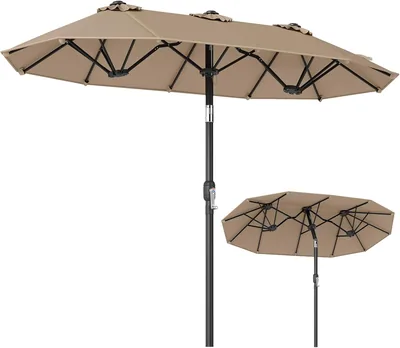 COSTWAY Doppel-Sonnenschirm Biegsam 300 x 150 cm, Gartenregenschirm mit Kurbel, Markensonnenschirm für Außenbereich