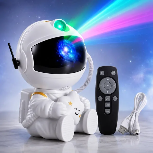 Projetor de Galáxia Astronauta LED com Nebulosa Aurora e Estrelas - Luz Noturna Decorativa com Controle Remoto e Ajuste 360° Premium (81% Off)