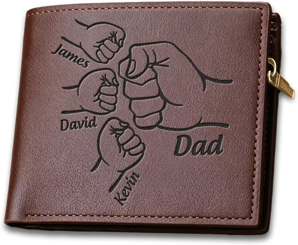 KUKULIKI Personalized Fathers Day Wallet Gifts for Daddy from Daughter Son, Custom Wallet with Kids Names Personalized Mens L Best Deal