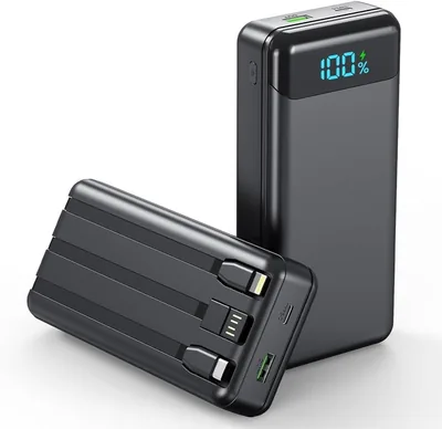 Enerwow Batterie Externe, 27000 mAh Power Bank Charge Rapide Portable USB C avec 3 Câbles Intégrés, Powerbank avec L