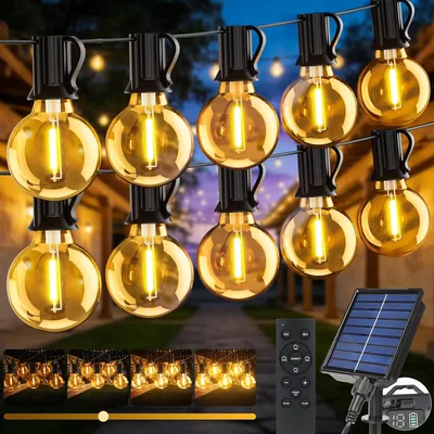 Éclairage solaire à chaîne, 15 m avec télécommande - 3 modes - Charge USB - 17+1 ampoules G40 IP65