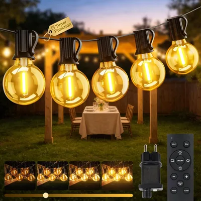 ArsMotin Guirnalda Luces Exterior Enchufe, 20M 65.5FT G40 con 24+1 Bombillas Exterior Guirnalda, Impermeable Regulable Luces