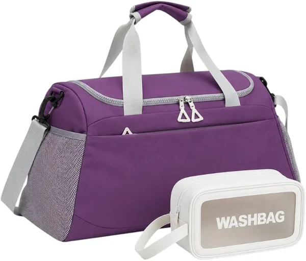 Waterproof Gym Duffel Bag with Vanity Case - Wine Red
